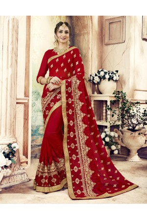 Maroon Georgette Embroidered  Wedding Wear  saree 6807